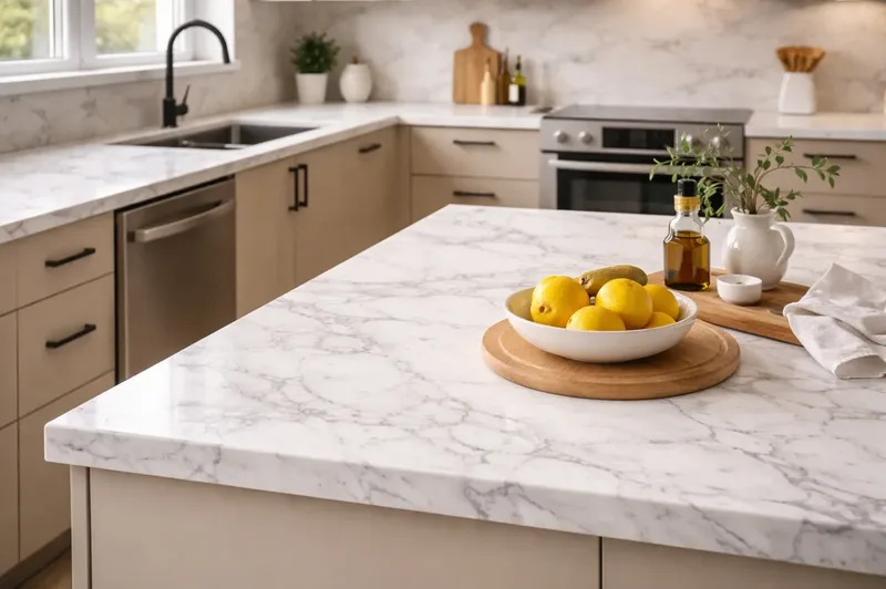 Plan de travail marbre après covering adhésif